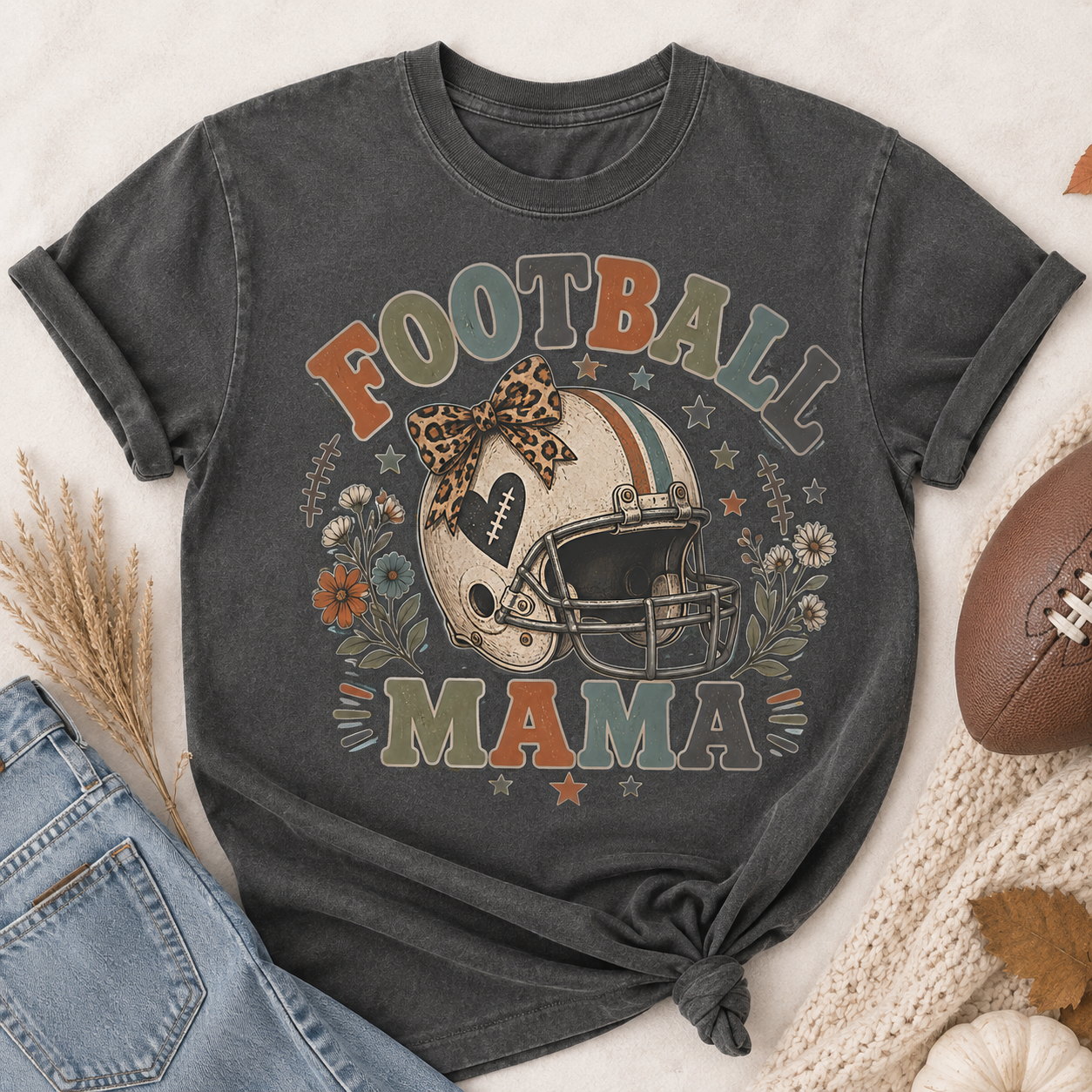Football Mama Shirt, Football Mom Game Day Tee, Retro Football Shirt, Leopard Bow Football Mom, Comfort Colors Tee