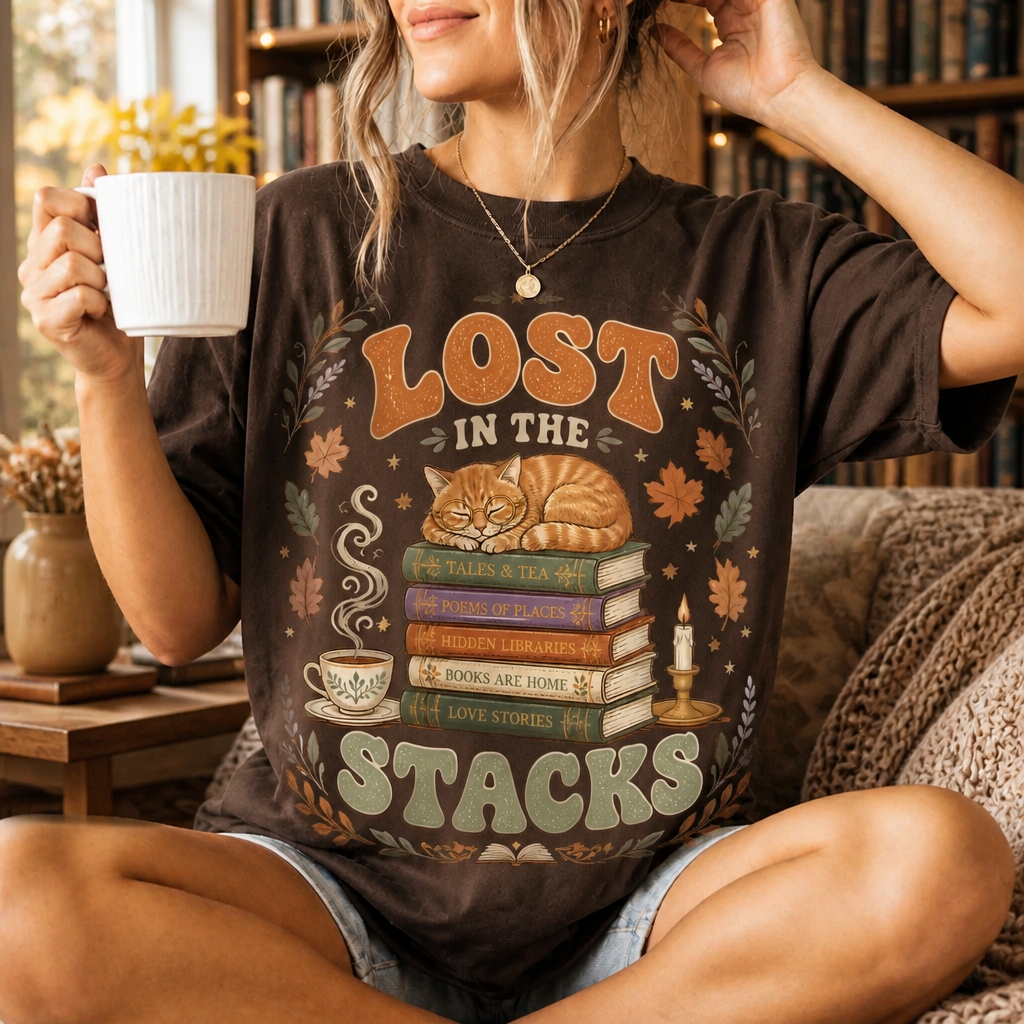 Lost in the Stacks Book Tee - 4 Colors