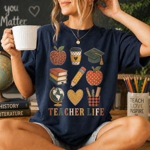Teacher Life Stacked Icons Tee - 6 Colors