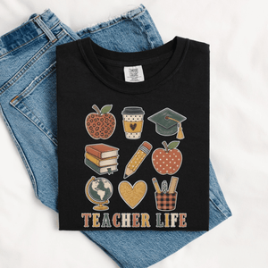 Teacher Life Stacked Icons Tee - 6 Colors
