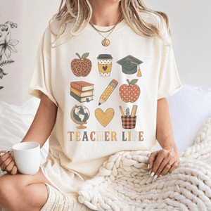 Teacher Life Stacked Icons Tee - 6 Colors