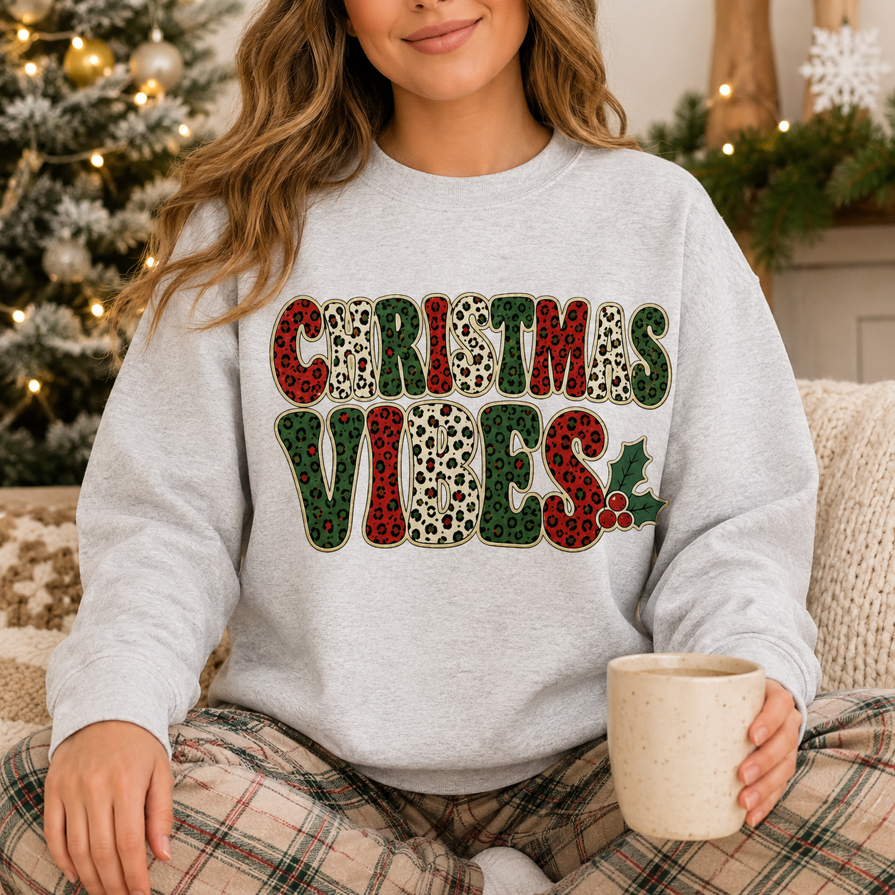 Leopard Christmas Vibes Crewneck Sweatshirt - 5 Colors