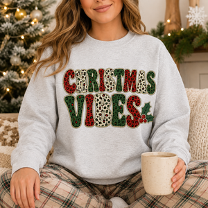 Leopard Christmas Vibes Crewneck Sweatshirt - 5 Colors