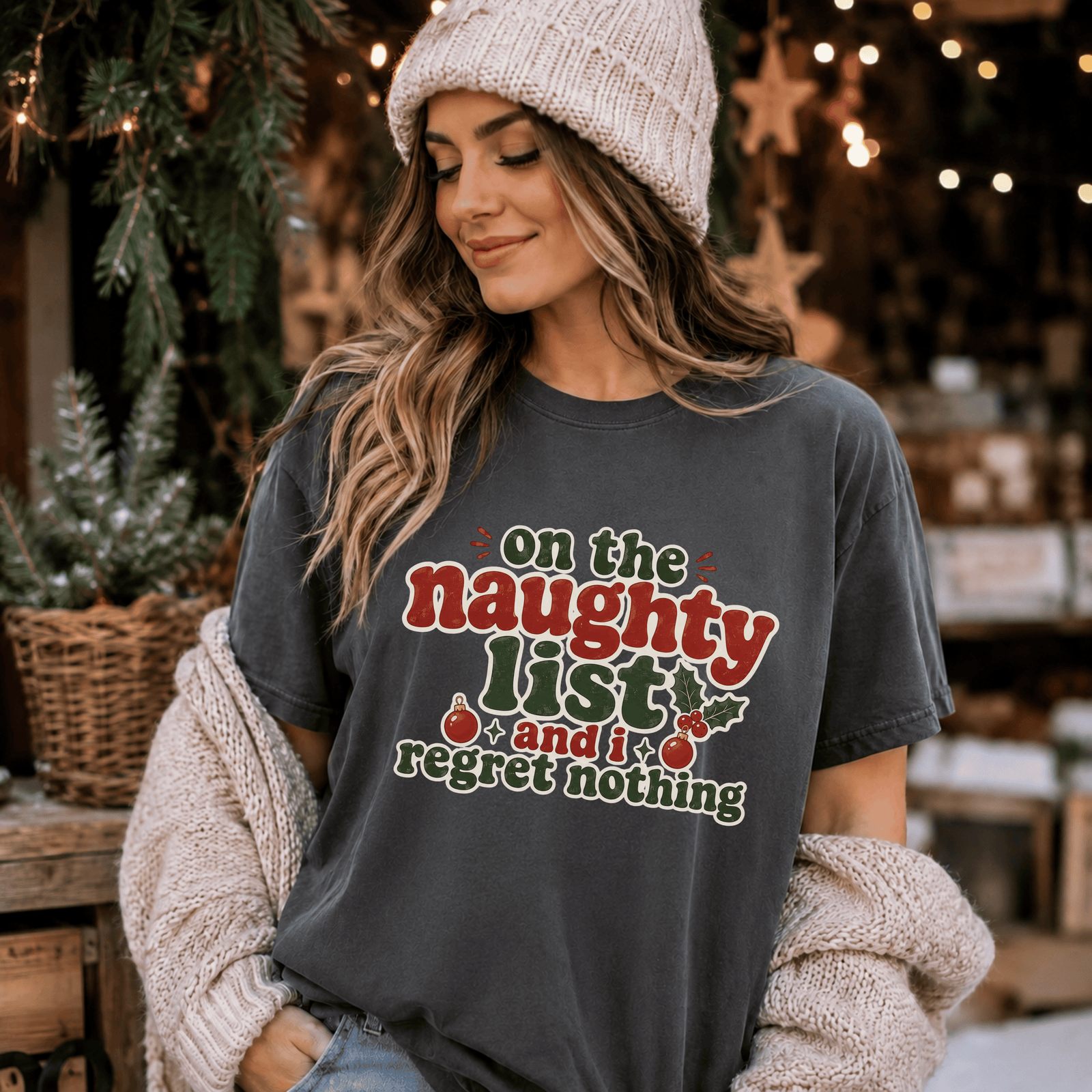 Naughty List No Regrets Christmas Tee - 5 Colors - STB Boutique