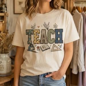 Teach Pattern Faux Patch Tee - 5 Colors