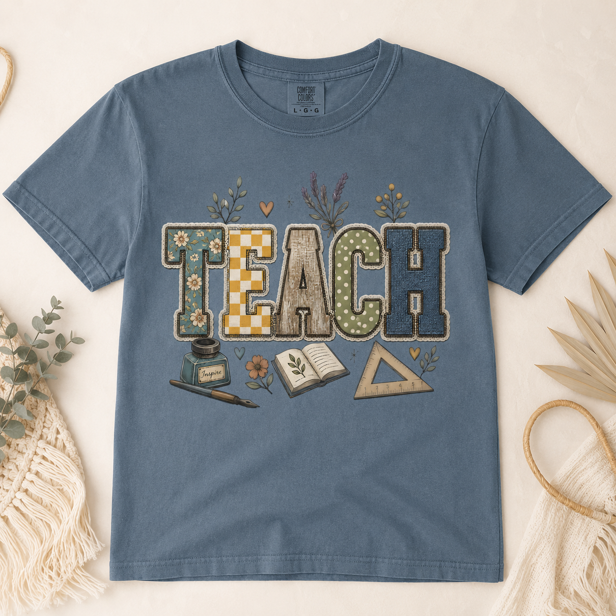Teach Pattern Faux Patch Tee - 5 Colors