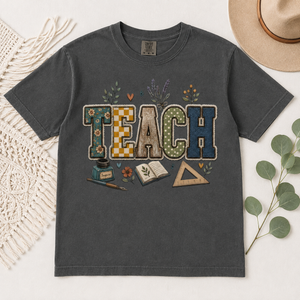 Teach Pattern Faux Patch Tee - 5 Colors