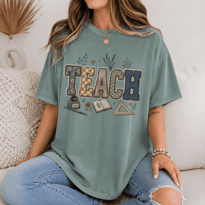 Teach Pattern Faux Patch Tee - 5 Colors