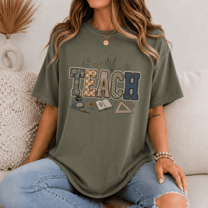 Teach Pattern Faux Patch Tee - 5 Colors