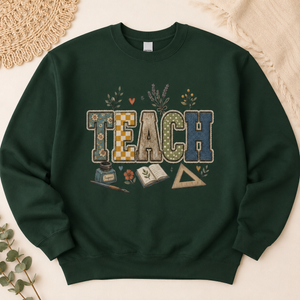 Teach Pattern Faux Patch Crewneck Sweatshirt - 4 Colors