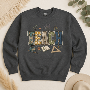Teach Pattern Faux Patch Crewneck Sweatshirt - 4 Colors