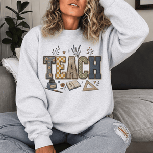 Teach Pattern Faux Patch Crewneck Sweatshirt - 4 Colors