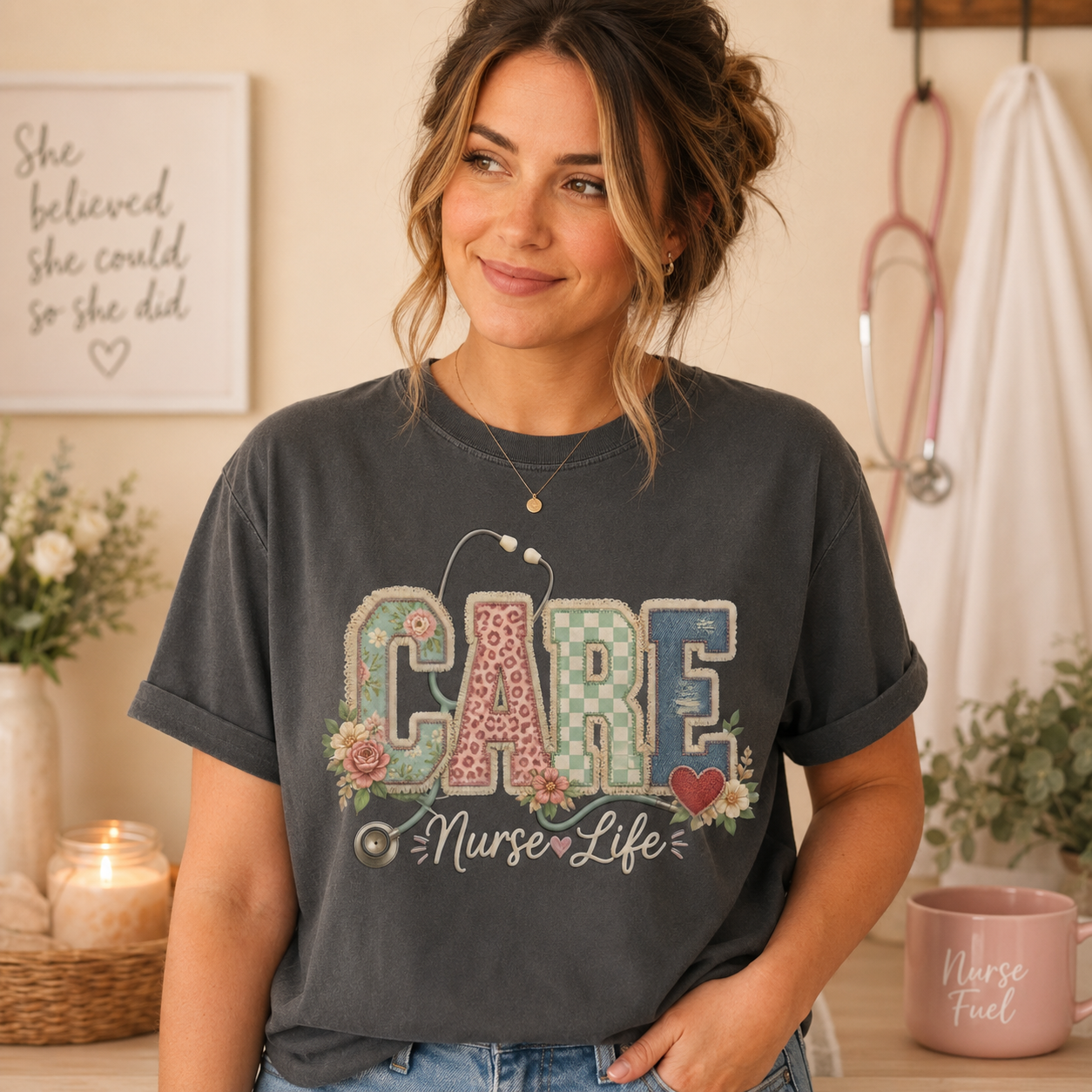 Care Nurse Life Faux Patch Tee - 6 Colors