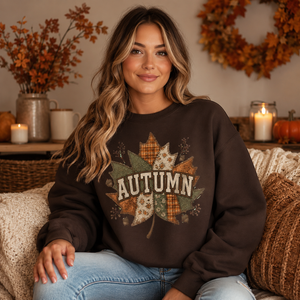 Autumn Patchwork Leaf Crewneck Sweatshirt - 5 Colors