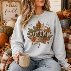 Autumn Patchwork Leaf Crewneck Sweatshirt - 5 Colors