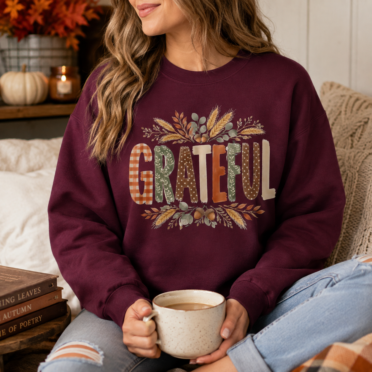 Grateful Pattern Patchwork Crewneck Sweatshirt - 5 Colors
