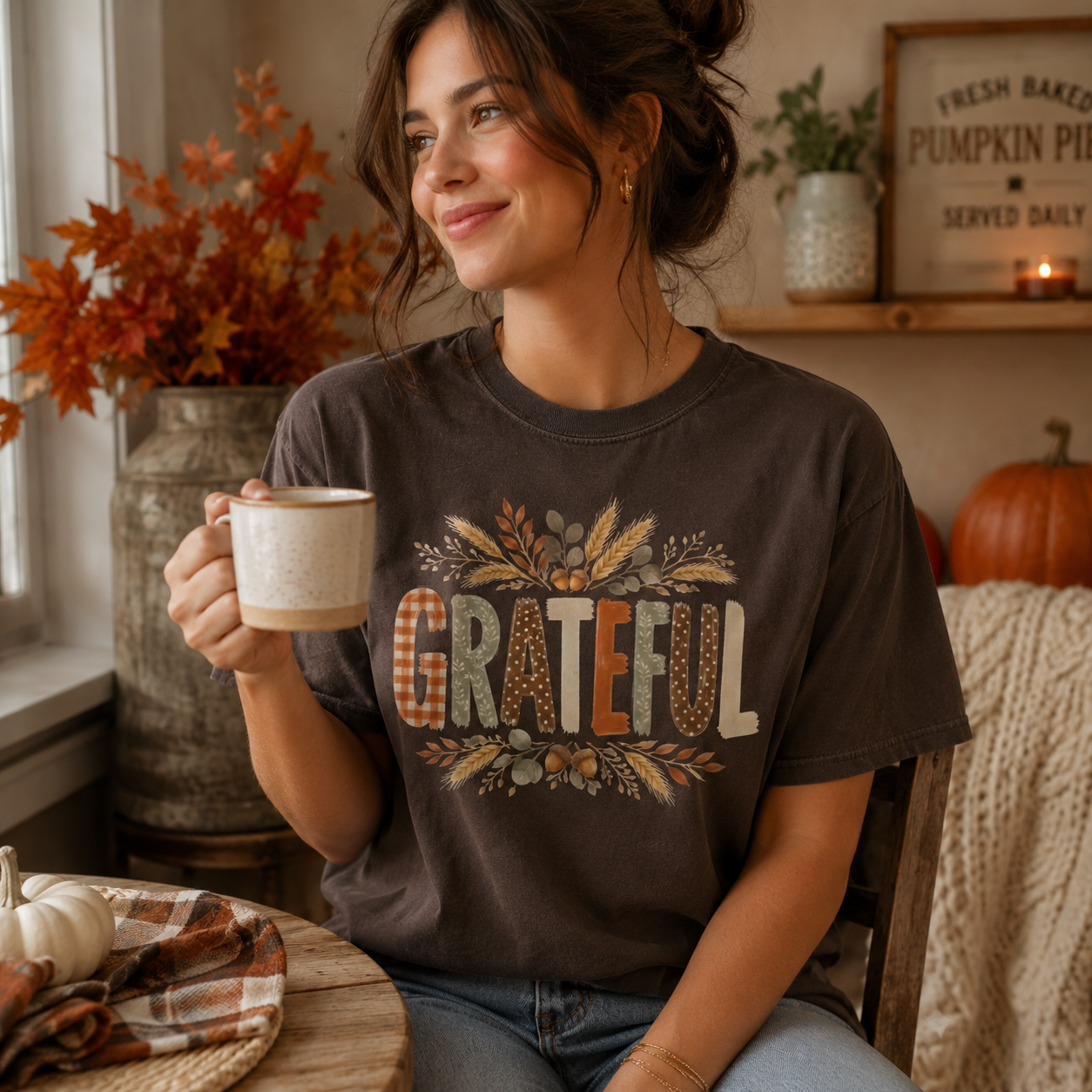 Grateful Pattern Patchwork Tee - 5 Colors