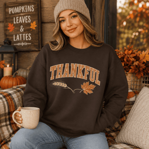 Herringbone Thankful Fall Crewneck Sweatshirt - 6 Colors
