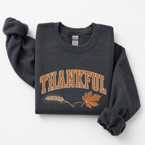 Herringbone Thankful Fall Crewneck Sweatshirt - 6 Colors