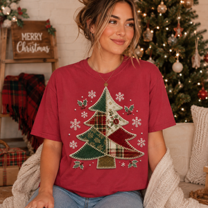 Patchwork Christmas Tree Tee - 5 Colors