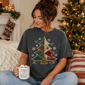 Patchwork Christmas Tree Tee - 5 Colors