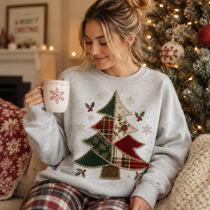 Patchwork Christmas Tree Crewneck Sweatshirt - 5 Colors