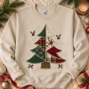 Patchwork Christmas Tree Crewneck Sweatshirt - 5 Colors