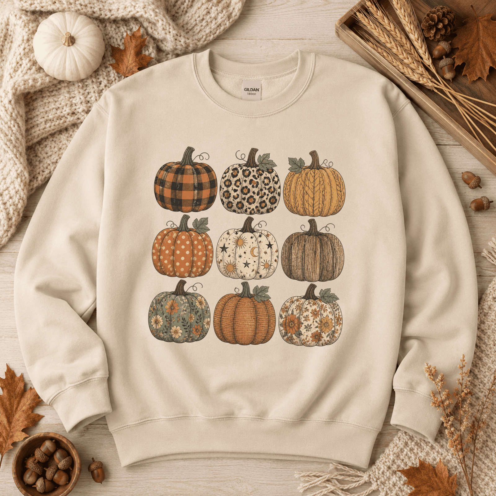 Fall Pumpkin Stack Crewneck Sweatshirt - 6 Colors