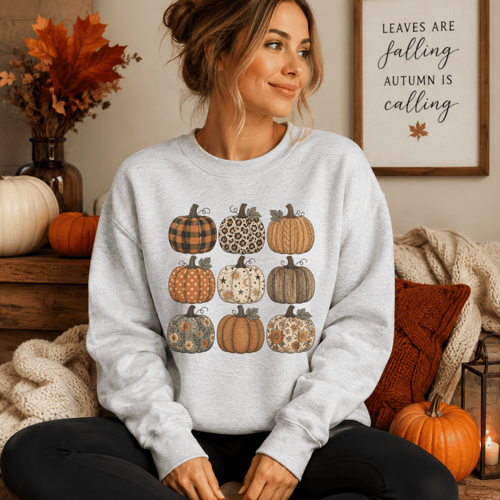 Fall Pumpkin Stack Crewneck Sweatshirt - 6 Colors