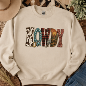 Western Howdy Pattern Crewneck Sweatshirt - 5 Colors