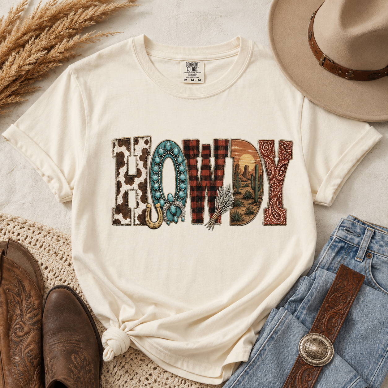 Howdy Western Pattern Tee - 5 Colors