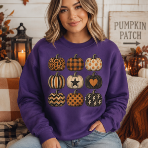 Halloween Pumpkin Stacked Crewneck Sweatshirt - 5 Colors