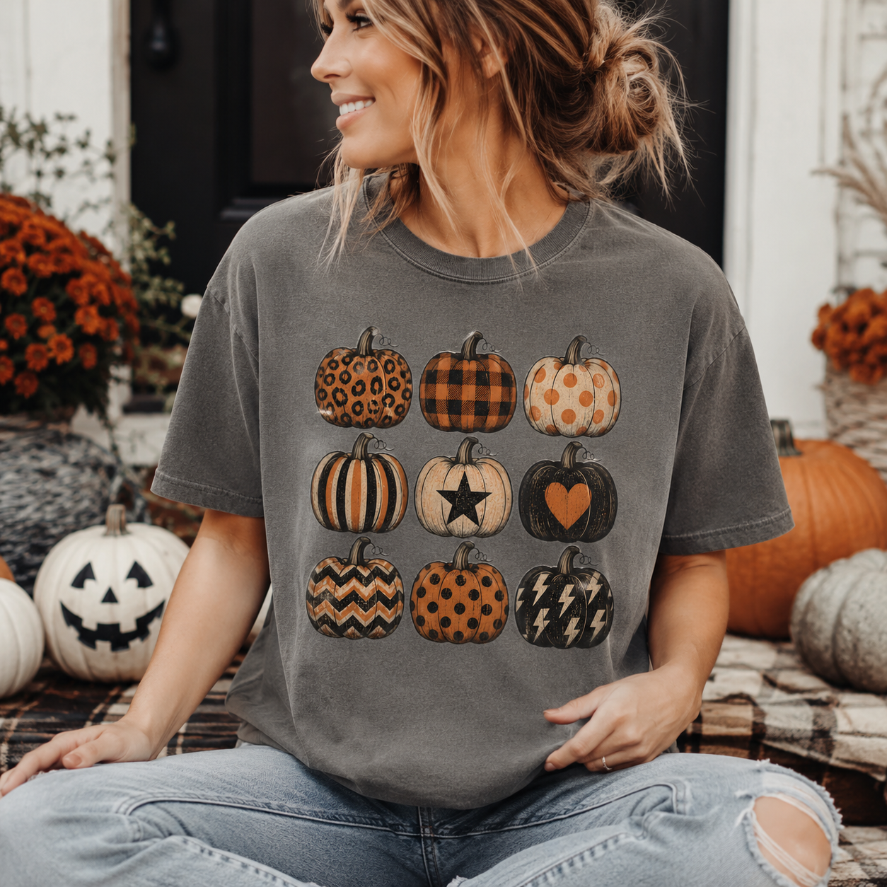 Halloween Pumpkin Stacked Tee - 6 Colors