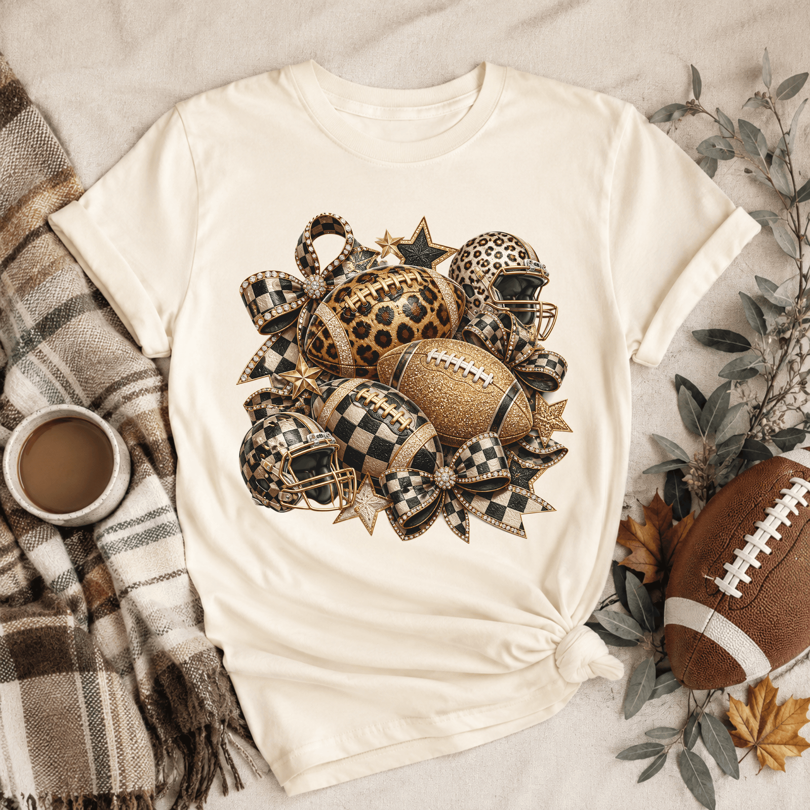 Checkered Leopard Glam Football Tee - 5 Colors