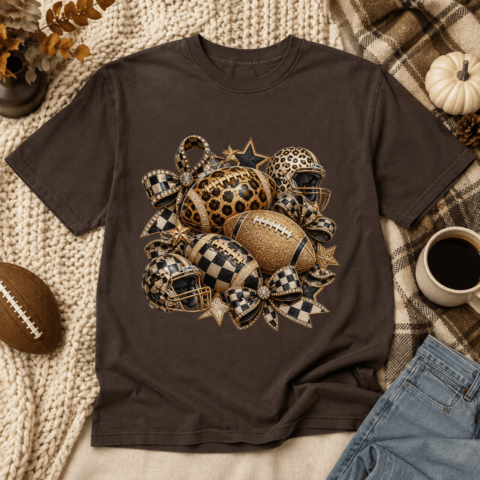 Checkered Leopard Glam Football Tee - 5 Colors