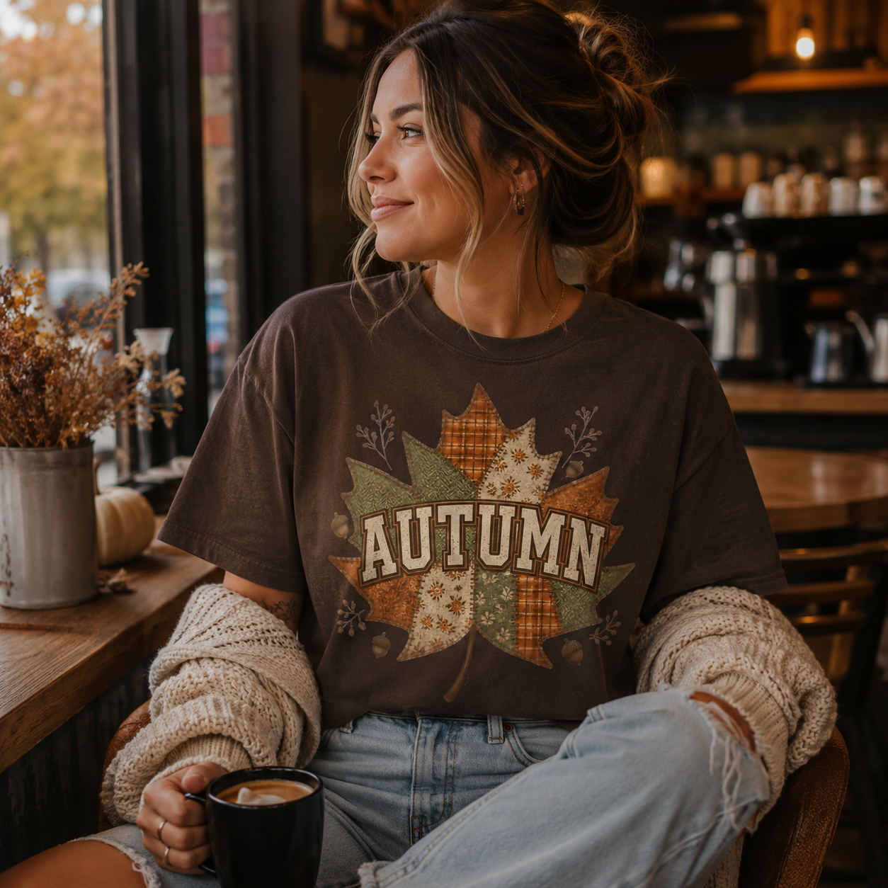 Autumn Patchwork Leaf Tee - 5 Colors