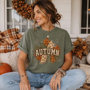 Autumn Patchwork Leaf Tee - 5 Colors