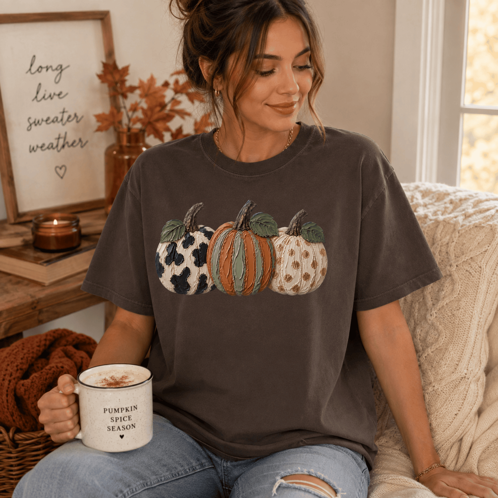 Fall Pumpkin Faux Paint Tee - 5 Colors