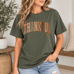 Thankful Pattern Patchwork Tee - 5 Colors