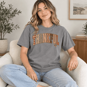 Thankful Pattern Patchwork Tee - 5 Colors