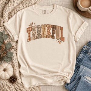 Thankful Pattern Patchwork Tee - 5 Colors