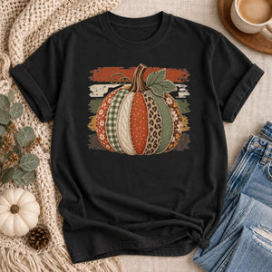 Patchwork & Stripes Pumpkin Tee - 5 Colors