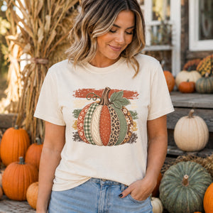 Patchwork & Stripes Pumpkin Tee - 5 Colors