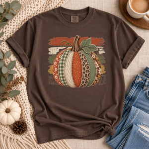 Patchwork & Stripes Pumpkin Tee - 5 Colors