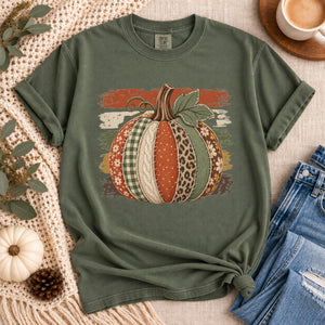 Patchwork & Stripes Pumpkin Tee - 5 Colors