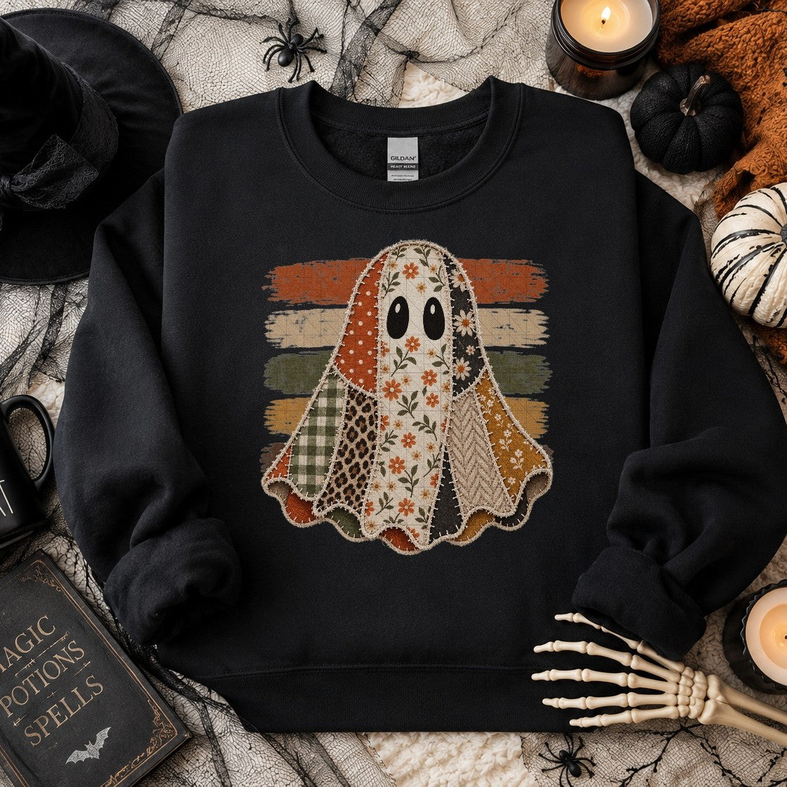 Patchwork & Stripes Ghost Crewneck Sweatshirt - 6 Colors
