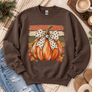 Watercolor Pumpkin Bow Crewneck Sweatshirt - 6 Colors