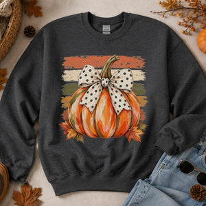 Watercolor Pumpkin Bow Crewneck Sweatshirt - 6 Colors