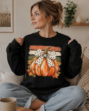 Watercolor Pumpkin Bow Crewneck Sweatshirt - 6 Colors