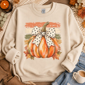 Watercolor Pumpkin Bow Crewneck Sweatshirt - 6 Colors